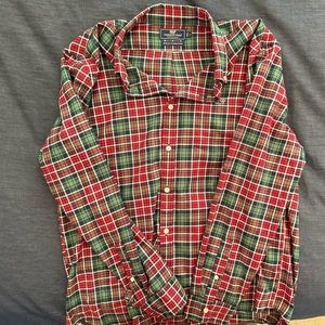 Long sleeve button down holiday plaid